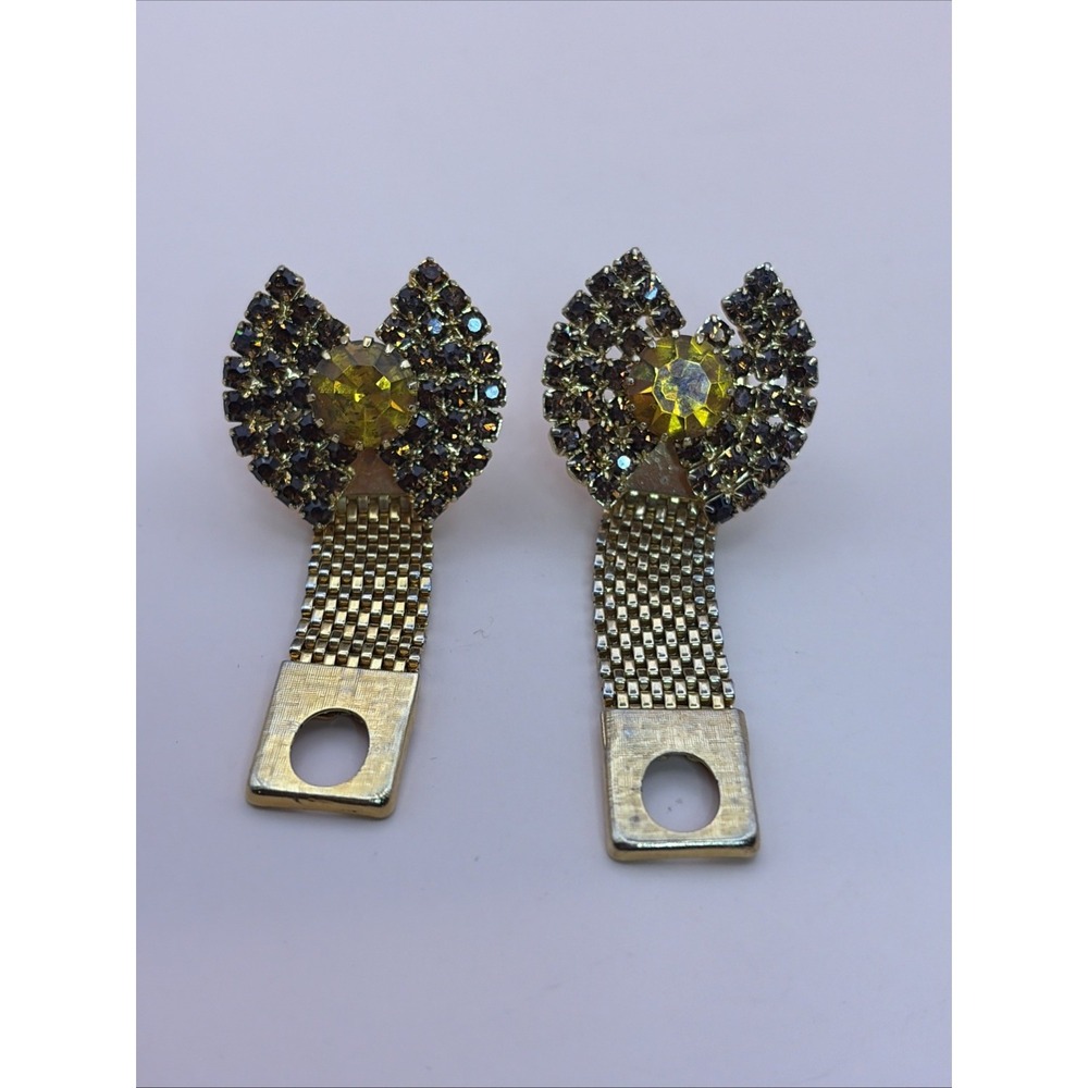 60s/70s Yellow & Brown Rhinestone Bow Cuff Links